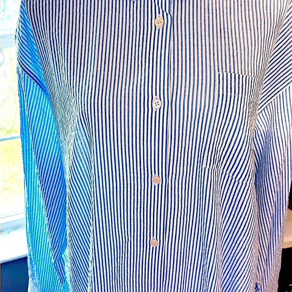 Women’s Coach Blue / White seersucker Button Down Shirt 31 long 26 armpits - Picture 15 of 15